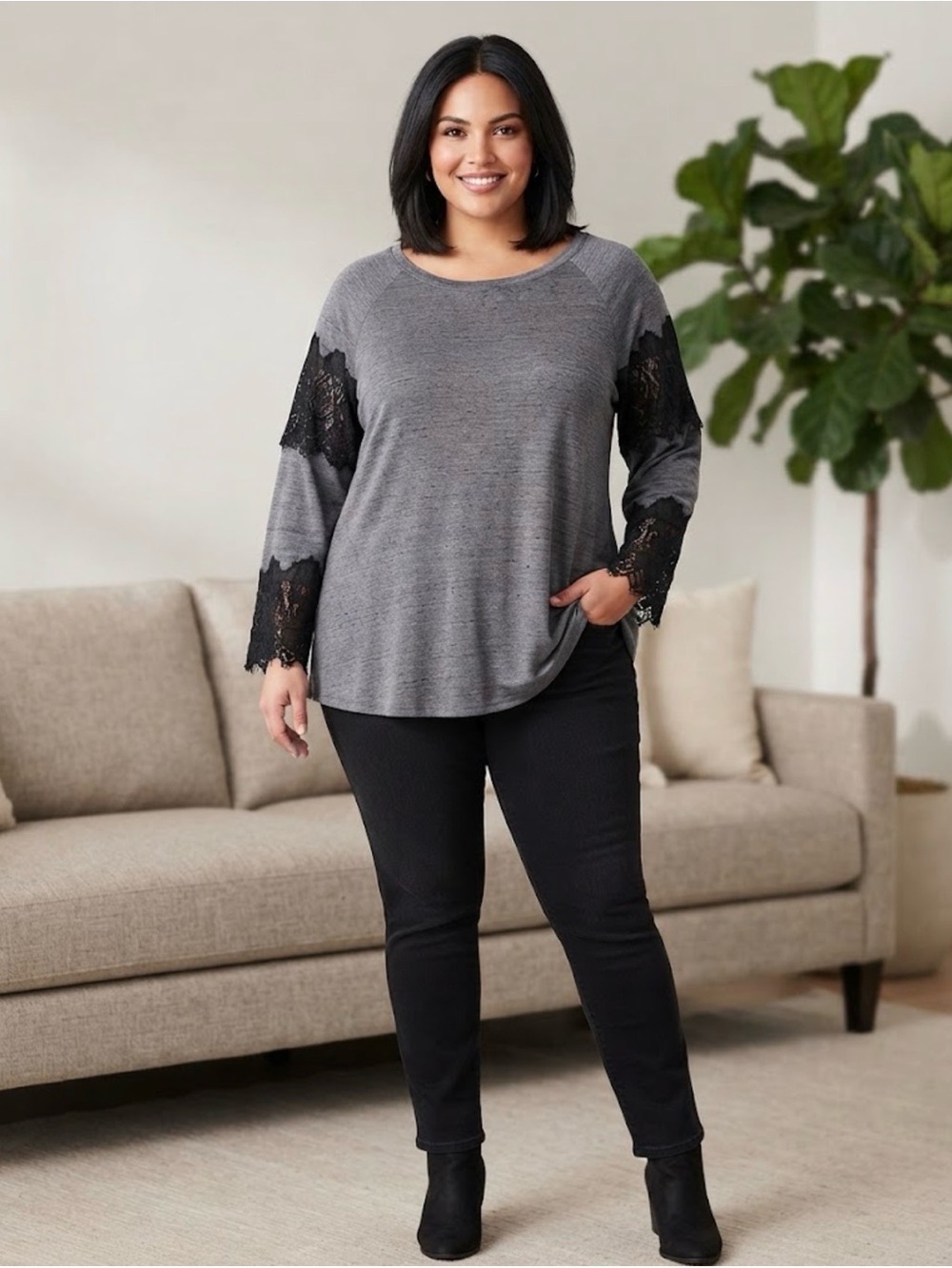 Lane Bryant Women's Long Sleeve Blouse Lace Sleeve Plus Size 18/20 Goth Romantic